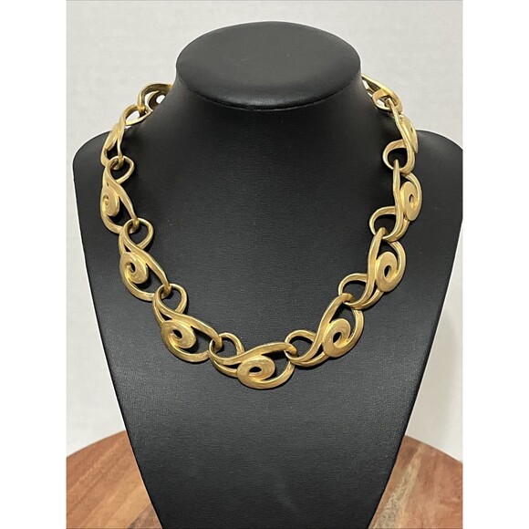 Vintage Signed Erwin Pearl Matte Gold Tone Choker Necklace Scroll Swirl Design - Picture 1 of 6